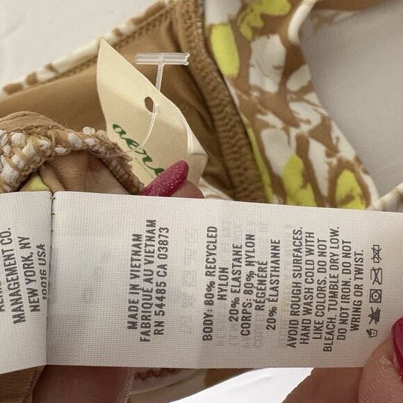 NWT Aerie Women’s Size M Crossover Triangle Sun Dye Print Bikini Top‎ Tan/Brown - Picture 7 of 7